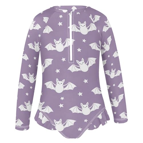 Cute Bats Flying Stars Girls Rash Guard Swimsuits Long Sleeve One Pieces Bathing Suit UPF 50+ Zipper Swimwear2