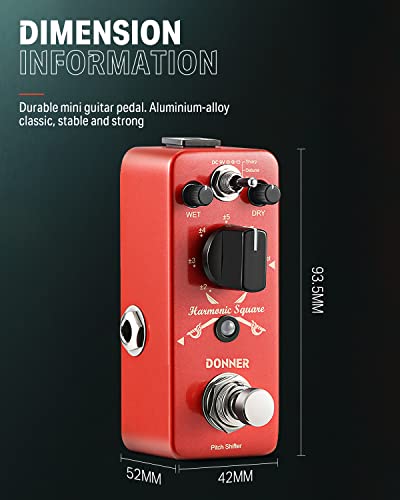 Donner Octave Guitar Pedal, Harmonic Square Digital Octave Pedal Pitch Shifter 7 Shift Types 3 Tone Modes Sharp Detune Flat True Bypass #TOP5