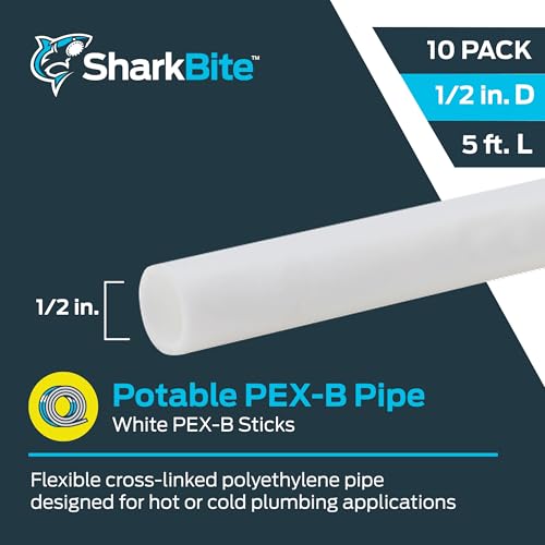 Image of SharkBite 1 /2 Inch x 5 Feet White PEX-B, Made in the USA, Pack of 10, Flexible Water Pipe Tubing for Plumbing, U860W5