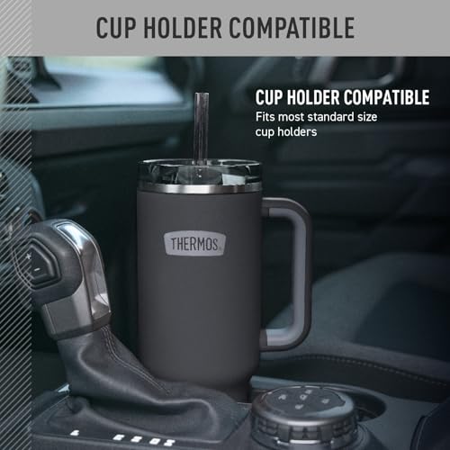 Image of THERMOS Stainless Steel Cup Holder Mug - 40 Ounce, Granite - Insulated Tumbler with Lid and Straw, Plus Leak-Resistant Slide Lock