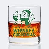 ZOFGUO Green Christmas Snowman Old Fashioned Whiskey Glasses, Christmas Whiskey Glasses, Whisky Lovers Gifts 10 oz Rocks Barware Cup for Cocktail Drinks Scotch Bourbon Liquor