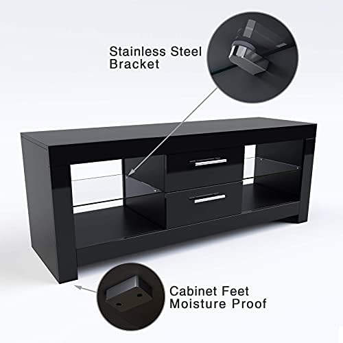 ELEGANT 1300mm High Gloss Black TV Stand Cabinet Units with Ambient Light for Flat Screen 4k TVs LED Lights TV Cabinets with Shelves and Drawers for Living Room Bedroom
