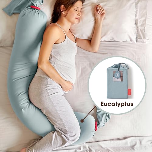 Image of bbhugme Pregnancy Pillow Cover - Cotton Jersey Fabric - Fits bbhugme Pregnancy Pillow for Side Sleeping - Cover Only, Pregnancy Pillow Sold Separately, Eucalyptus