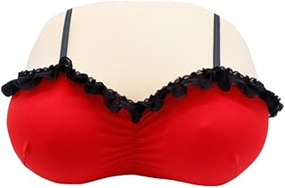 Arrowzoom 3D Boobs Shape Triple D Deluxe Boobs Sleep Memory Foam Pillow with Lace Underwear Soft Density Breasts Sleep Pillow | ADP-121-Red
