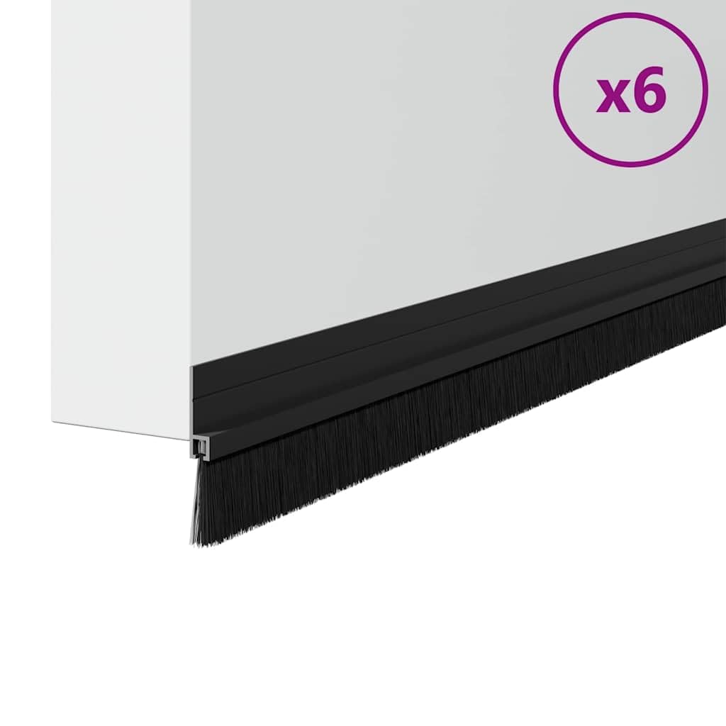 Samoprzylepne uszczelki szczotkowe do drzwi, 6 sztuk, czarne, 100 cm, ze stopu aluminium, ze szczotkami nylonowymi PCW, do wnętrz, energooszczędne, pochłaniające dźwięk i pyłoszczelność, łatwy montaż