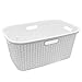 Produktbild HRB Wäschekorb Plastik Rattan Optik, 40 L Wäsche Box Volumen, Wäschesammler mit 58,5 x 39 x 26 cm Außenmaß, Wäsche Sortierer groß, Aufbewahrungskorb (1, Weiß)