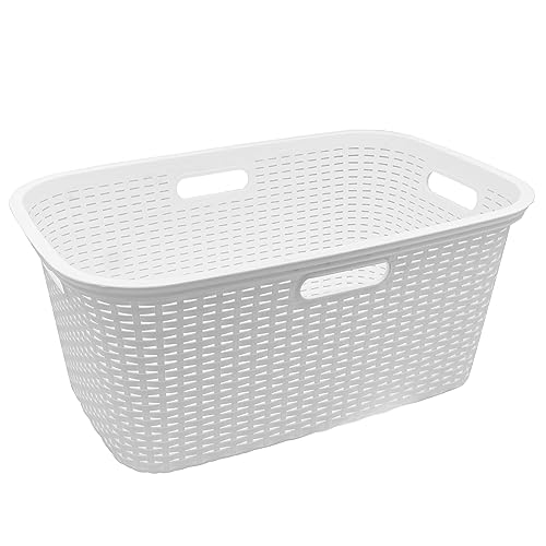 HRB Wäschekorb Plastik Rattan Optik, 40 L Wäsche Box Volumen,...