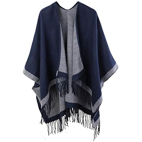 Lachi Women's Poncho Shawl Cape Cardigan Open Front, Blue, One Size Cover