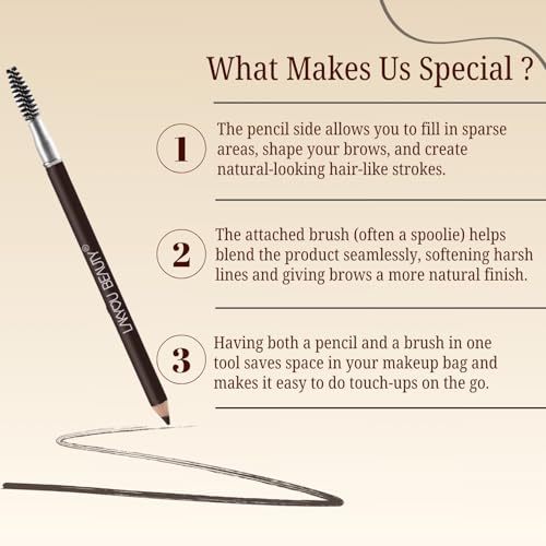 Image of Lakyou Beauty Eyebrow Pencil With Brush | Black 1.5g | Dual-Ended Brow Definer Pencil With Matte Finish | Precision Tip For Natural, Defined & Long-Lasting Brows