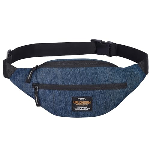Image of WILDHORN 2.4L Waist Bag for Men Women I Ultra Strong Stitching, Sturdy Zippers, Waterproof, Large Fanny Pack for Hiking Travel Camping Running Sports with Adjustable Strap (Blue Melange)