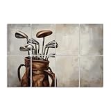 8 Pack Art Acoustic Panels Sound Absorbing Golf Vintage Club Clubs Leather Bag Ball Wooden Texture Shiny Metal Decorative Soundproof Wall Panels Self Adhesive For Recording Studios Office 48'X32'