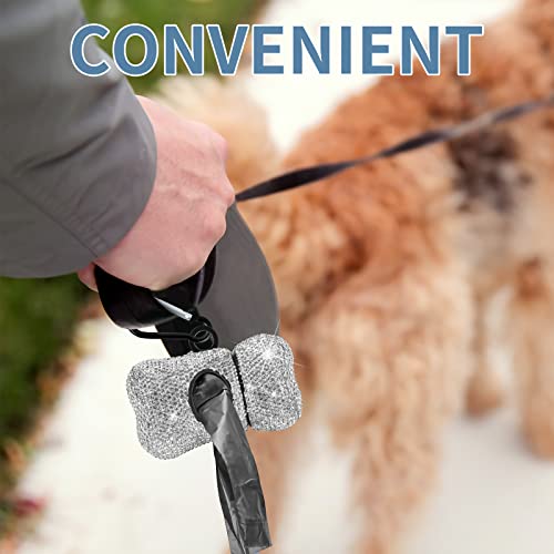 Image of Dog Poop Pickup Bags Holder Dispenser with 10 Roll 150 Bags Random Color Leak-proof Scented Bling Crystal Doggy Waste Bags and Carabiner,White