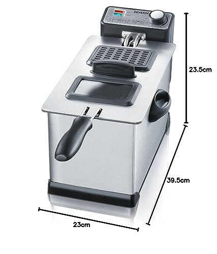 SEVERIN Fritteuse, ca.400g Frittiermenge, herausnehmbarer Fettbehälter, Staubschutzdeckel inkl. Sichtfenster, für die Zubereitung von Beilagen und Hauptgerichten, 2000W, 3L, edelstahl/schwarz, FR 2431