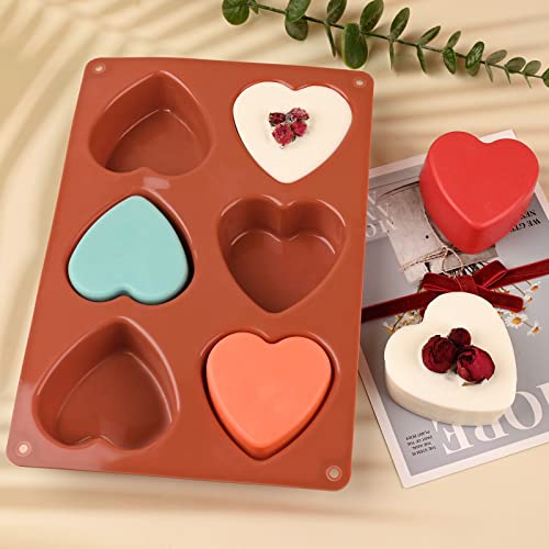 6 Cavity Heart Silicone Mold, Actvty 2 Packs Heart Shaped Molds For Making Handmade Soap, Bath Bombs, Candles, Cake, Chocolate Bomb And Jelly (Brown) #TOP1