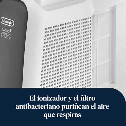 Miniatura 3 de De’Longhi Tasciugo AriaDry Light - Deshumidificador portátil con tecnología Zeolite e ionizador, Elimina hasta 6 L/día, seca la ropa, anti-moho y silencioso, Función swing y temporizador, Gris (DNS65)