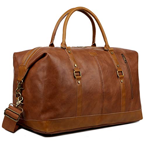 BAOSHA Leather Travel Duffel Tote Bag Overnight Weekender Bag Oversized for Men and Women HB-14 (Brown)