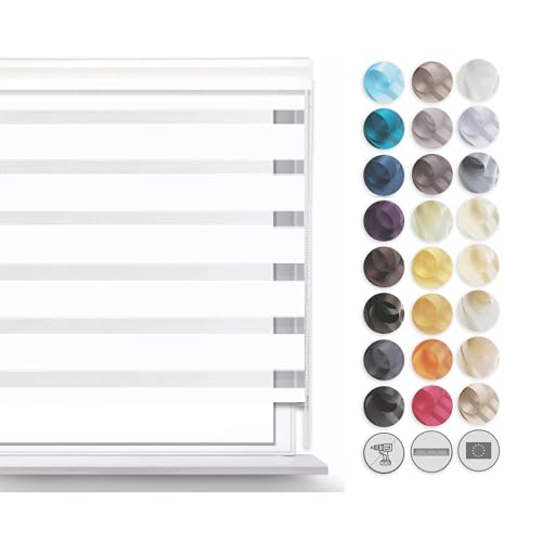 Estore de rolo de camada dupla noite e dia, proteção solar, sem perfuração, para janelas e portas, instalação sem ferramentas, 50 x 120 cm, branco