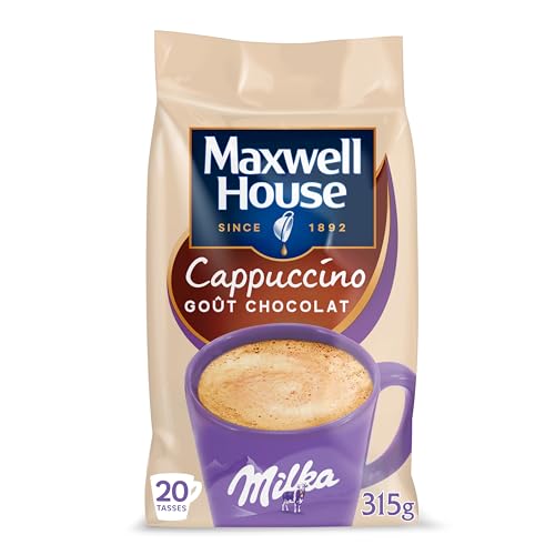MAXWELL, Cappuccino Milka, Sachet de 315g de Cappuccino au Chocolat Milka Soluble, 20 Tasses