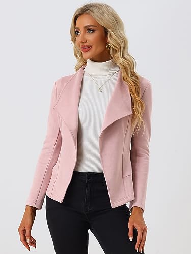 Image of Allegra K Women Faux Suede Jacket Lapel Draped Open Front Cardigan Casual Trendy Suede Blazer