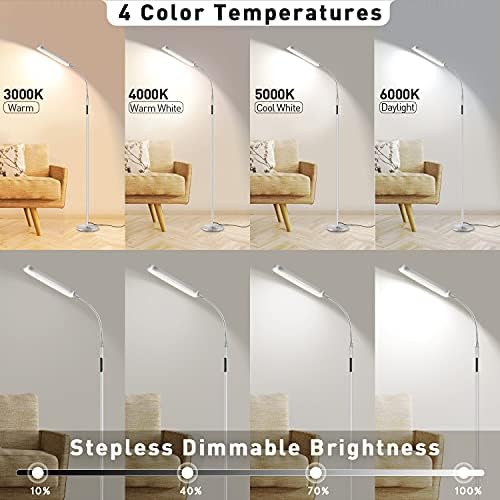 OUTON LED Floor Lamp 12W 1200LM, Dimmable Adjustable Modern Standing Lamp with 4 Color Temperature, Remote & Touch Control, 1 Hour Timer for Reading Living Room Bedroom Office Sewing (Silver Grey)