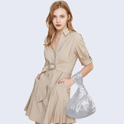 Image of Eternal Beauty Sequin Wristlet Bag, Reinforced Sparkly Evening Clutch for Wedding Guest, Cruise & Prom Mini Purse