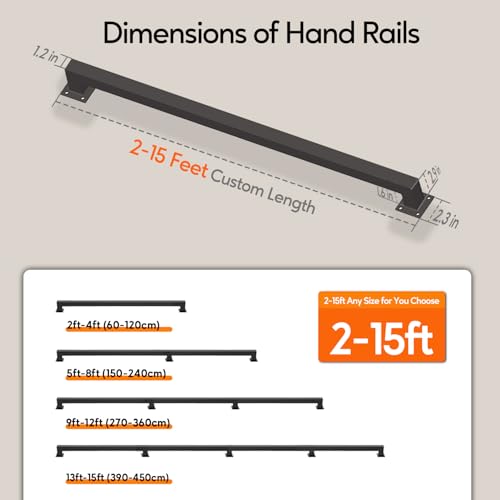 RECTOO 3FT Square Stair Railing Indoor, Black Wall Mount Handrail for Staircase, 440lbs Load Capacity Non-Slip Metal Handrail, Heavy-Duty Carbon Steel Grab Bar for Steps and Porch by RECTOO - Image 8