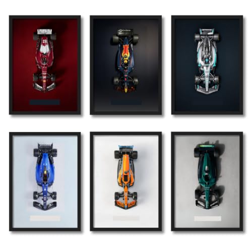 Image of ArtAction Formula One Cars Top View Set of 6 Wall Frame Posters | A4 Size Framed F1 Car Artwork for Living Room, Bedroom & Office | F1 Teams Gift Set