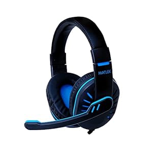 Matlek Gaming Over Ear Headphones with Adjustable Mic | Works with All The Mobile Phones | Surround Sound, Deep Bass, Blue
