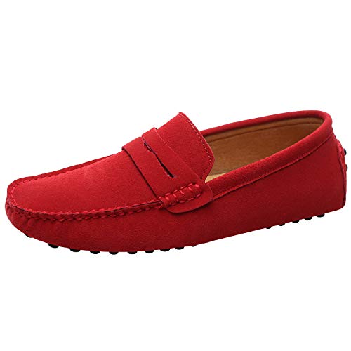 Image of ANUFER Men's Suede Leather Penny Loafers Comfort Driving Shoes Moccasin Slippers