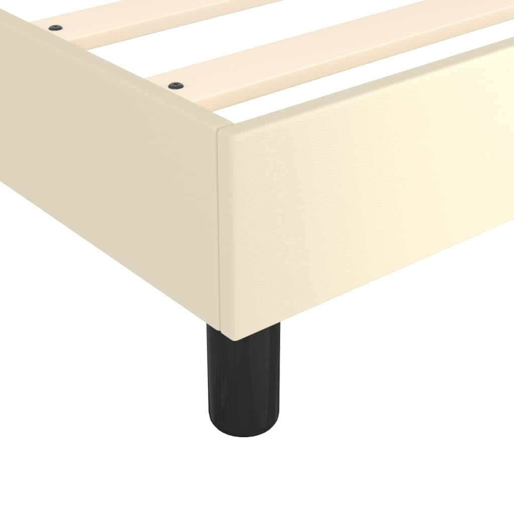 Boxspringbettgestell Creme 100x200 cm Kunstleder Rahmen mit Sperrholzlatten Robustes Einzelbett Modernes Polsterbett für Schlafzimmer Gästezimmer Erstwohnung