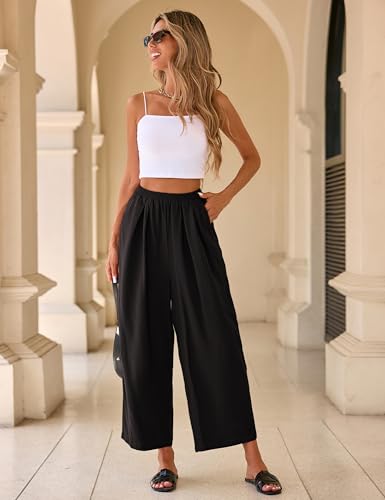 Yeokou Womens Linen Pants Summer Casual Capris Cropped Wide Leg Beach Trousers with Pockets3