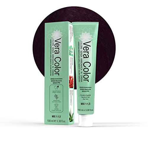 Vera Color - Castano Irisée 4.2 - Colorazione Professionale Long Lasting in Crema Senza ammoniaca con Cheratina Vegetale, Aloe Vera e Bacche di Goji - Copertura Totale dei Capelli Bianchi - 100ml