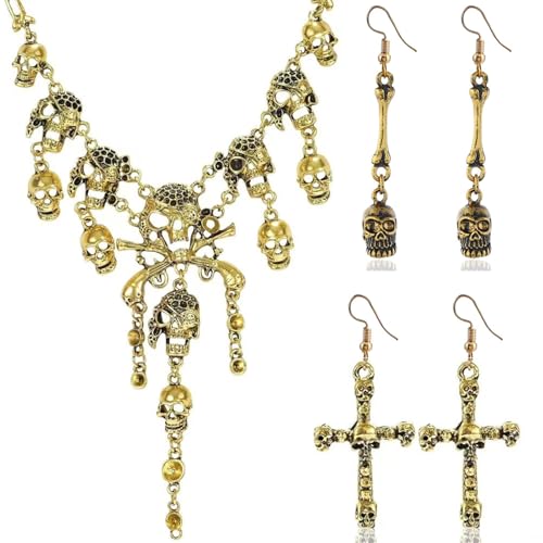 Rliocvhe 5 pièces Collier Pirate, Collier tête de Mort, Bijoux Gothiques, Accessoires de Costume de Pirate Contient Collier Pirate Femme, pour Halloween...