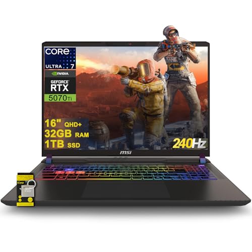 msi Vector 16 HX AI Gaming Laptop 16" QHD+ IPS 240Hz Intel 20-core Ultra 7 255HX (>i9-14900HX) 32GB DDR5 1TB SSD GeForce RTX 5070 Ti RGB Backlit Thunderbolt5 Win11 ICP Hub w/Copilot AI PC