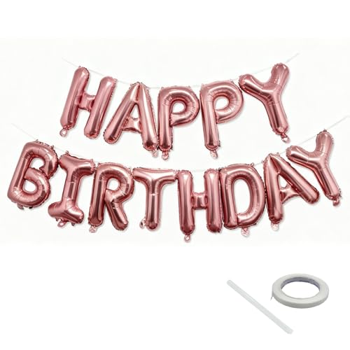 Image of Rose Gold Happy Birthday Balloon Banner Foil Balloons - 16 Inch Mylar Letters Balloons, Reusable Birthday Decorations for Men, Women Party Supplies