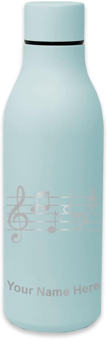 LaserGram Double Wall Stainless Steel Water Bottle, Music Staff, Personalized Engraving Included