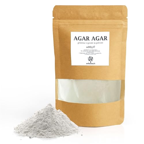 Erbotech - ERBOTECH, Agar Agar, Poudre de Gélatine Alimentaire, Gélifiant 100% Végétal pour la Préparation de desserts, Crèmes et Puddings, Vegan, 400 gr