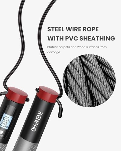 Image of RENPHO Smart Skipping Rope with Counter, Adjustable Jump Ropes for Fitness, Skip Rope with APP Data Analysis, Workout Equipment for Women Men Adult Kids, Burn Calories, Gym, MMA, Grey