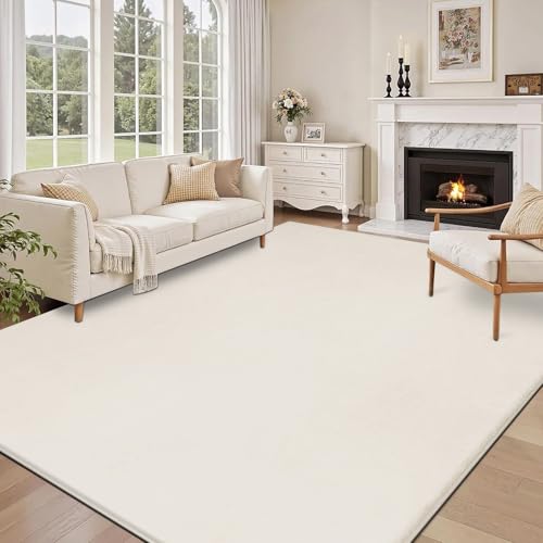 SHACOS Cream Rugs Living Room Large 160x230 cm Washable Rug Anti Slip Fluffy Area Rugs Non-Slip Bedroom Rug Soft Carpets for Living Room