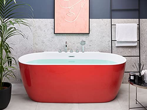 Acryl Badewanne oval freistehend rot mit Armatur Überlauf 170 x 80 cm Rotso