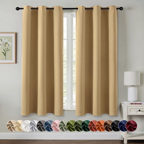 MIULEE Blackout Curtains for Bedroom 2 Panels 40 x 45 Inch Long Gold