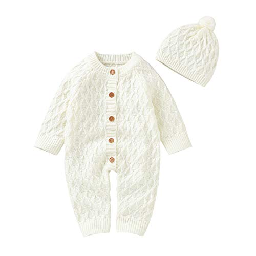 DovFanny Mono de punto de color sólido para bebés y niñas, con gorro para recién nacido