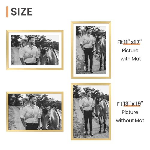 Image of upsimples 13x19 Picture Frame, Display Pictures 11x17 with Mat or 13 x 19 Without, Wall Hanging Poster Frames, Gold, 1 Pack