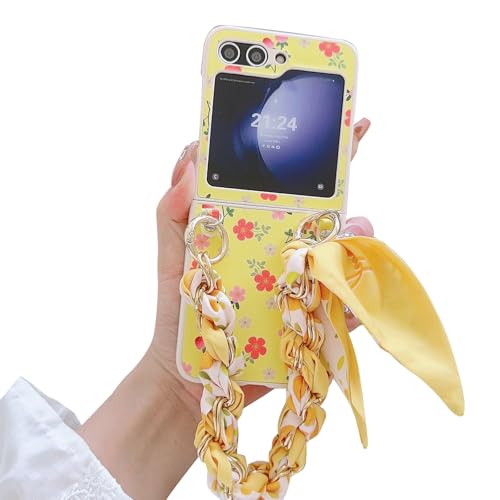 Coque pour Samsung Z Flip 6 jolie coque rigide jaune motif floral