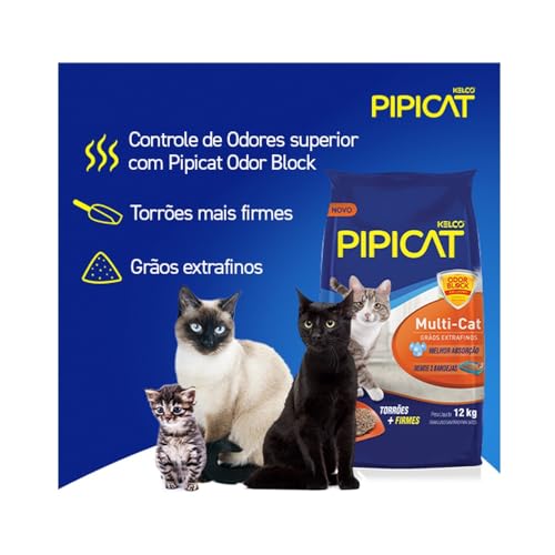 Areia Sanitária Kelco Pipicat Multicat para Gatos - 12kg