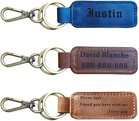 BULIHAN Personalized Leather Key Chain, Custom Engraved Handmade Leather Keychain