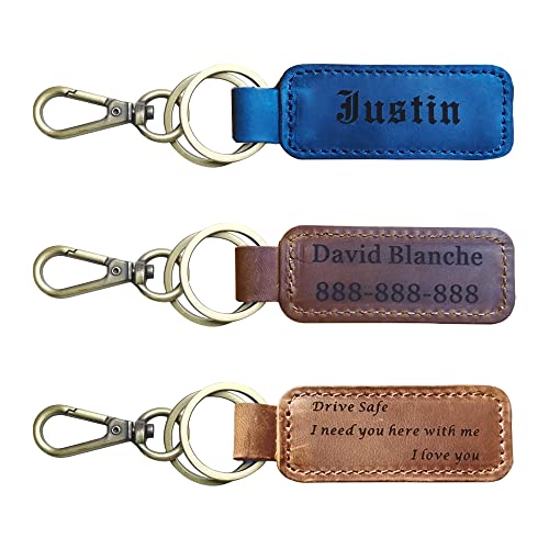 BULIHAN Personalized Leather Key Chain, Custom Engraved Handmade Leather Keychain