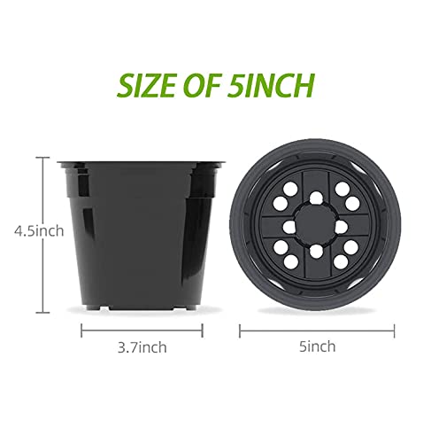 Upmct 50 Pack Nursery Pots, 4 5 6 Inch Black Plants Flower Pots Durable Plastic Planters Indoor Modern Decorative Seed Container Pots For House Plants, Succulent, Flower (5 Inch, Black) #TOP1