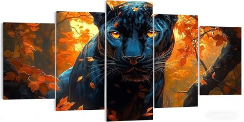 5 Piezas Leopardo Diamond Painting Kit Completo 150x80cm, Set 5D Diamond Painting Adultos Animal, Mosaico Bordado de Cristal, Relajante y DIY Manualidades, Arte Decoración de Pared del Hogar W5-472