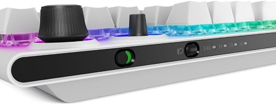 Alienware Üç Modlu Kablosuz Oyuncu Klavyesi – AW920K – Beyaz – 545-BBFK 2.4GHz, Bluetooth 5.0 ve kablolu üçlü mod, mekanik tuşlar, RGB aydınlatma, 110 saat pil ömrü, USB-C şarj, manyetik hızlı şarj adaptörü Lunar Light